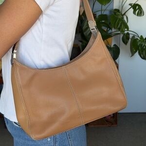 Tan Shoulder Bag with Silver Hardware